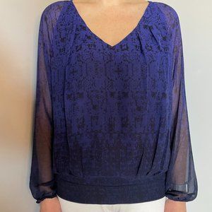 Blue Sheer Blouse Long Sleeve